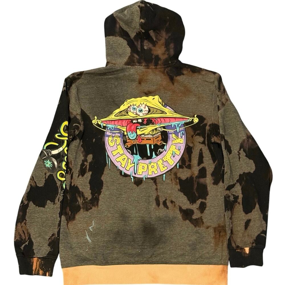 Spongebob SquarePants Cartoon H&M Bleach Tie Dye Hoodie Adult XS
